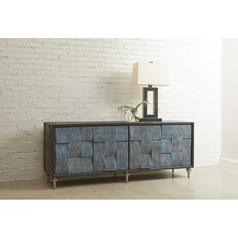 Black and Ocean Blue 4-Door Mango Veneer Entertainment Console