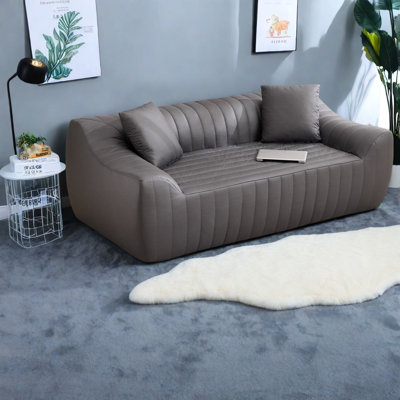 Canapés 2 places compressibles en similicuir, causeuse grise moderne pour petits espaces