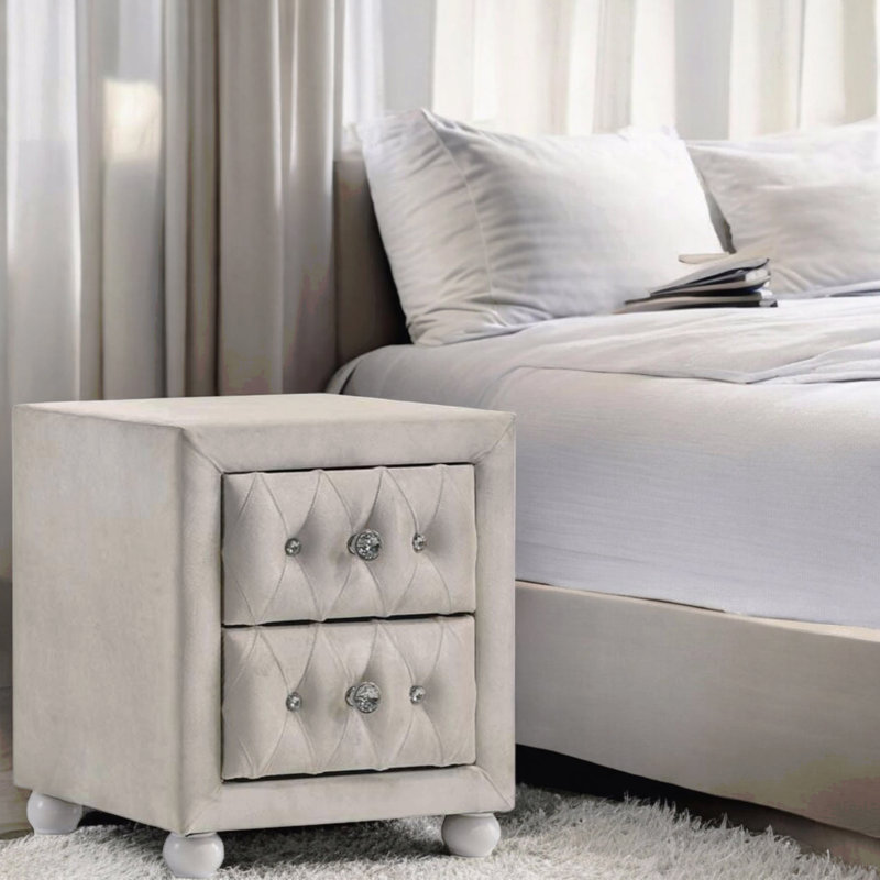 Table de chevet beige en tissu