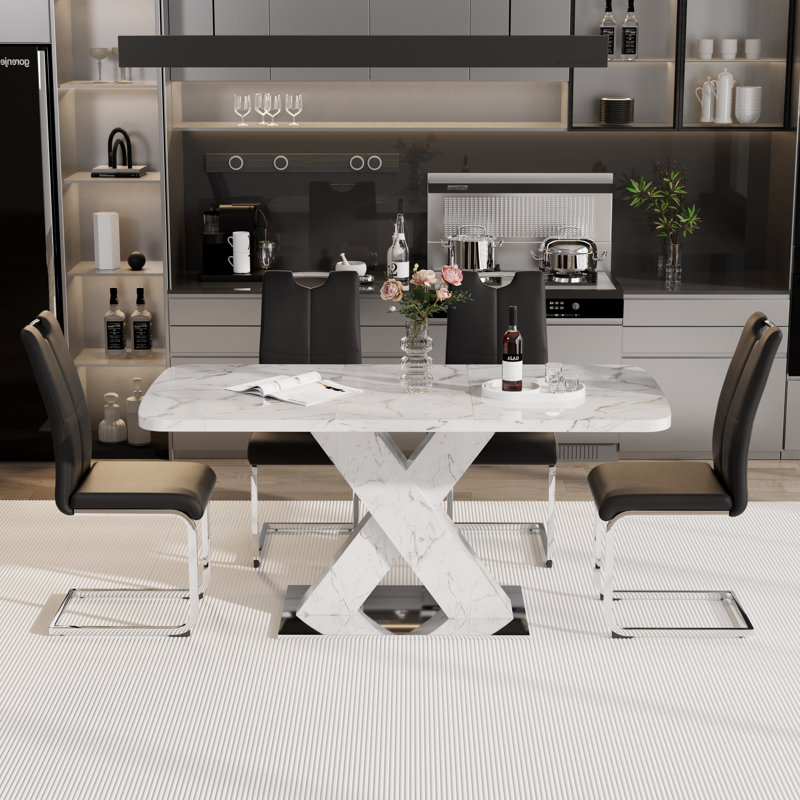Ensemble de table de salle à manger rectangulaire moderne avec chaises en cuir - extensible, peu encombrante et multifonctionnelle