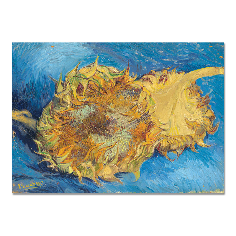Two Cut Sunflowers by Vincent Van Gogh - No Frame Painting on Glass, 65cm H x 95cm W