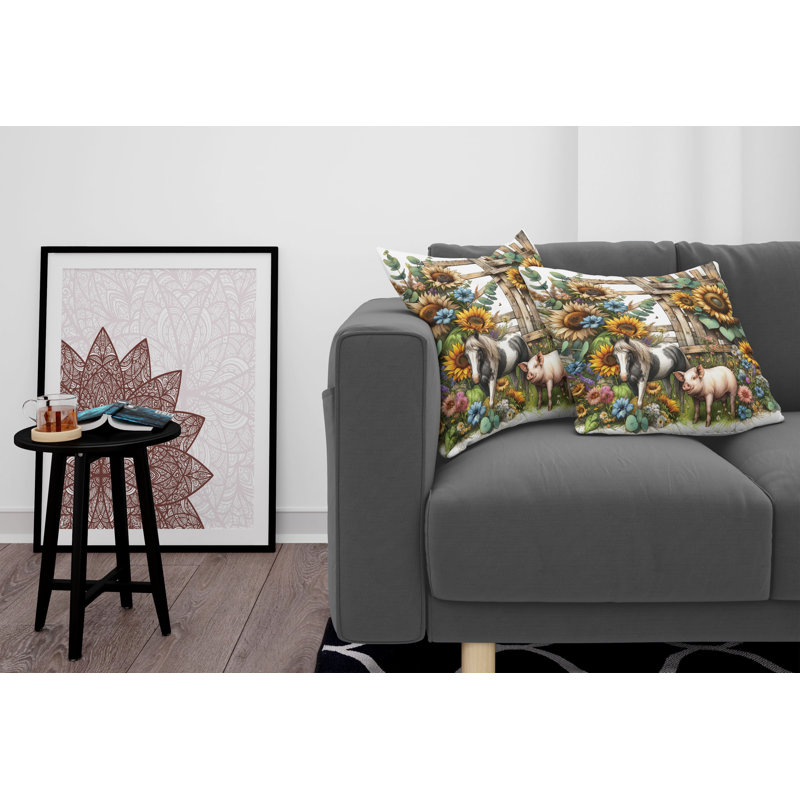 Farmhouse Sunflower and Animals Microfiber Throw Pillow Set