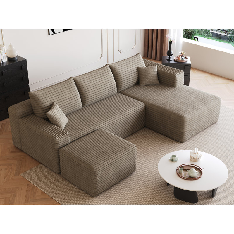 Canapé modulaire en velours côtelé de 94 po sans assemblage requis, Camel