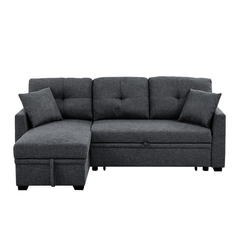 Lit modulaire escamotable modulaire, gris, revêtement en L, avec siège, convertible pour la nuit des invités, rangement sous de bons espaces de vie compacts, 54 po de profondeur, 85 de largeur, 35 de hauteur, 185,4 lb de gris