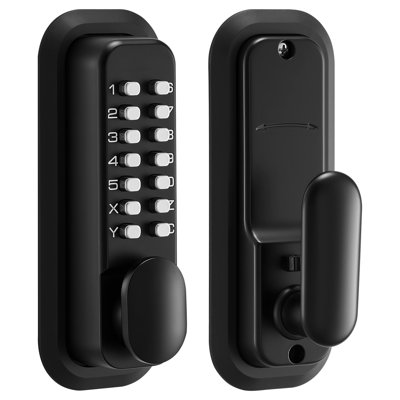Mechanical Keyless Entry Door Lock, 2.0 Code Upgrade, 4-7 Digits Code, Single-Sided Push Button Combination Mechanical Keypad Door Knob, Auto Locking, Indoor or Outdoor, Black