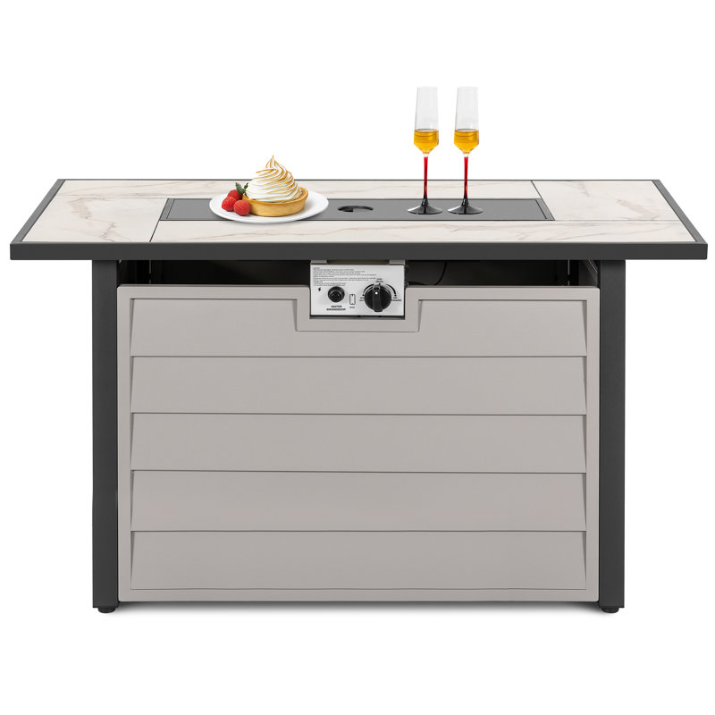 Table de foyer extérieur au propane de 109 cm avec dessus en verre texturé marbre