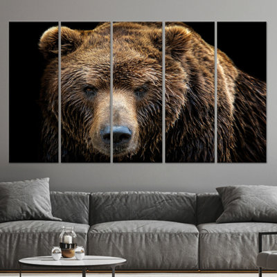 Art mural en verre trempé ours: toile mauve brune, toile tendue 5P