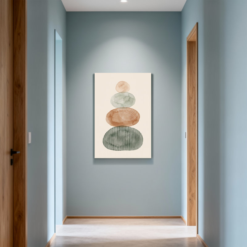 «Abstract Stacked Stones», art abstrait à l'aquarelle, H 18 po x l 12 po