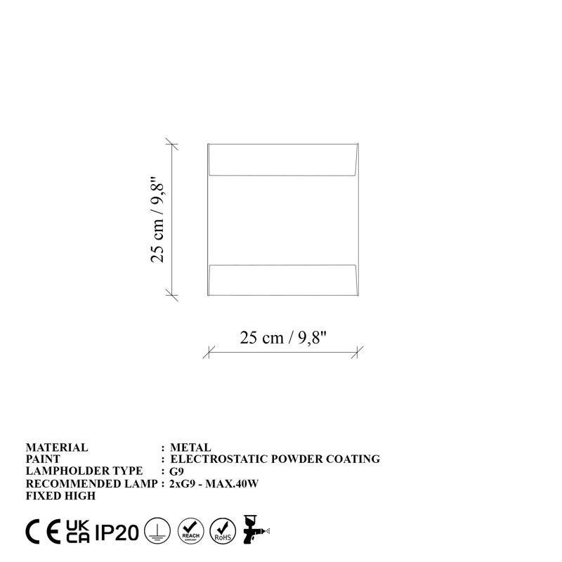 Élégante lampe murale noire, corps en métal, 9,8 x 9,8 x 4,3 pouces | 2 x douille G9, 8 W maximum (ampoule non incluse) | Design moderne, classé IP20, parfait pour l'éclairage de salon, de chambre à coucher et de couloir