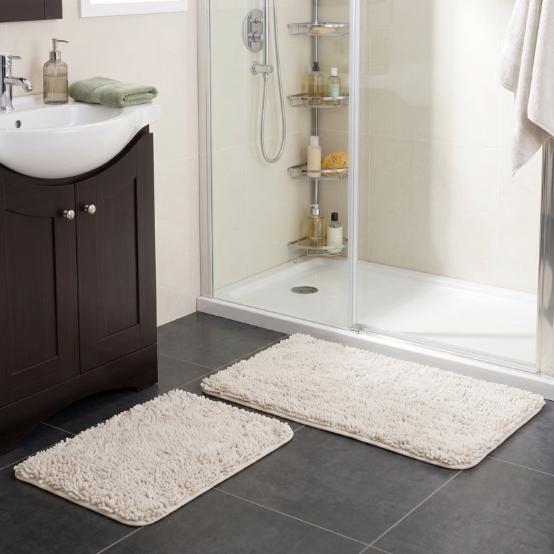 Ensemble de 2 tapis de salle de bain Plymouth Home - Tapis de bain en mousse à mémoire de forme 32 x 21 po et 24 x 17 po avec dessus en chenille pour un décor de salle de bain élégant - ensemble de 2 tapis de bain lavables à la machine