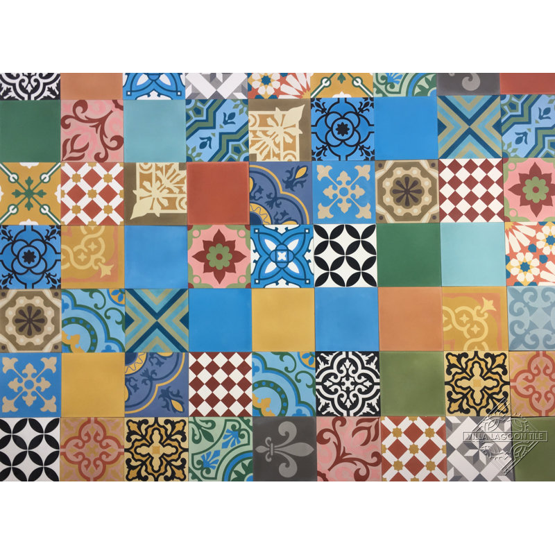 Patchwork Colorful 8" x 8" Cement Patterned Wall & Floor Tile