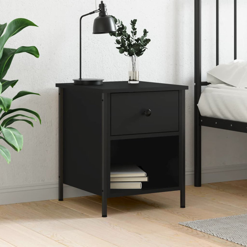 Litvak 40cm W Iron Bedside Table, Sonoma Oak, Individual