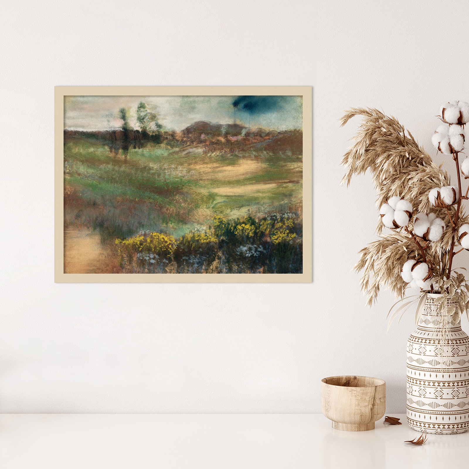 Edgar Degas's Landscape With Smokestacks 1890 by The Art Institute Of Chicago, Brown Framed, 19" H x 25" W