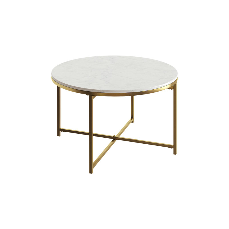 Elemental Round White Coffee Table Marble Tabletop