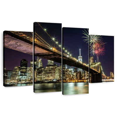 Lilie Fireworks Above The Brooklyn Bridge In NYC