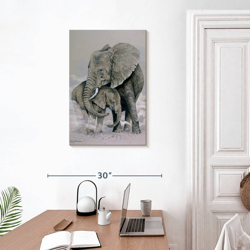 Maman et bébé éléphant, H 30 po x l 20 po