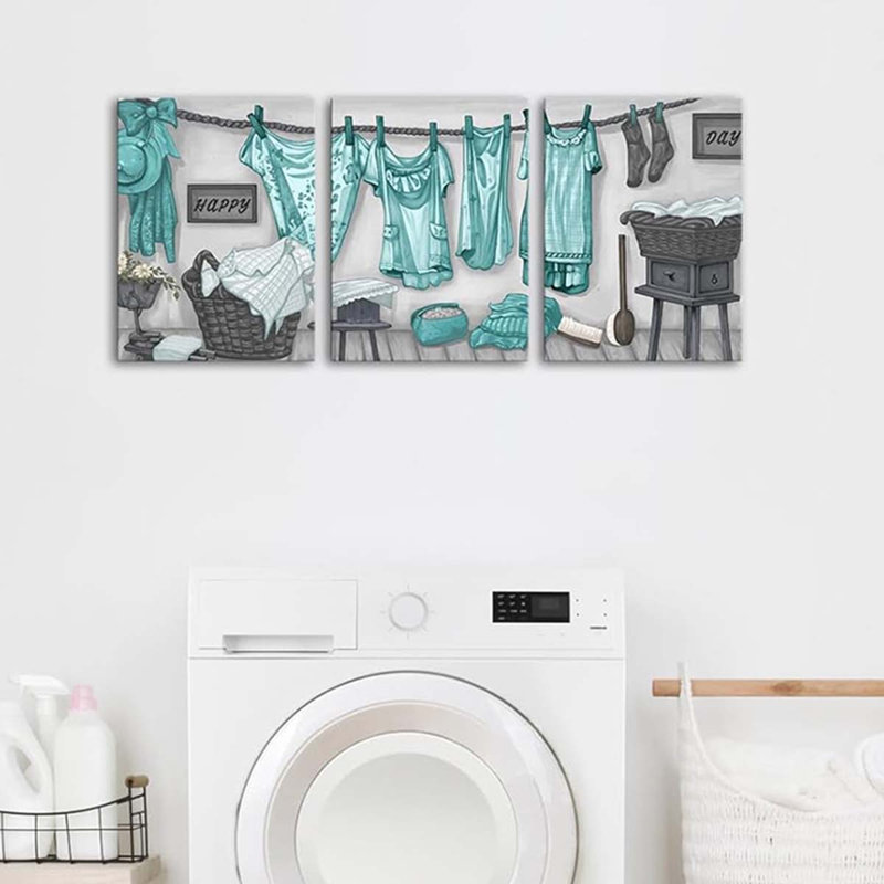 3 Piece Wrapped Canvas Wall Art, Teal