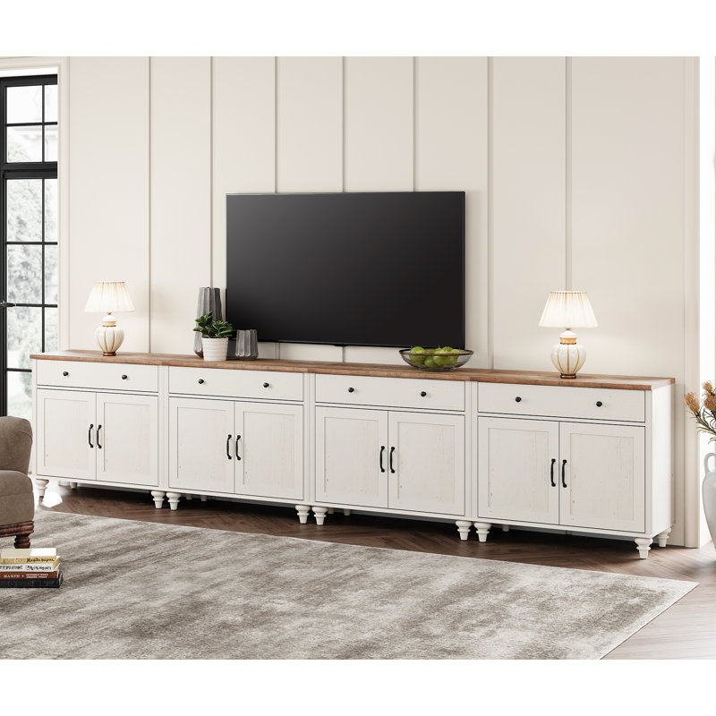 Scarlett Farmhouse TV Stand For 85 Inch TV With 8 Doors And 4 Drawers, Entertainment Center TV Console Table With Storage Cabinets
