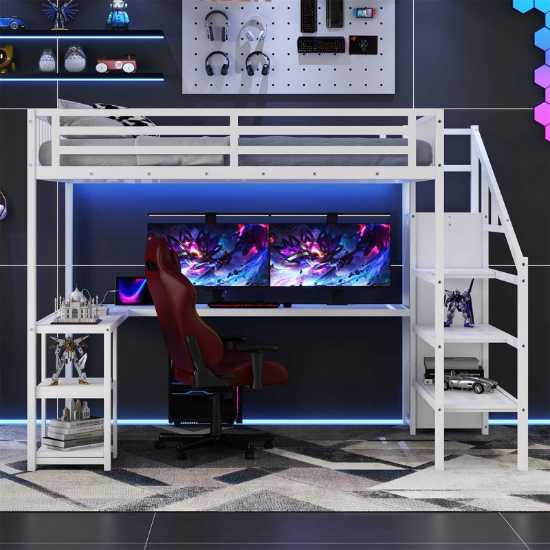 Versatile Loft Bed with Integrated Wardrobe, Desk, USB Charging, and LED Lighting for Kids, Teens, and Adults