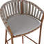 Tabouret de bar d'extérieur en corde de métal, structure au fini teck et coussin beige, ensemble de 4
