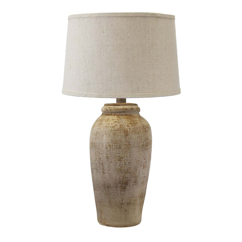 Sand Stone Beige Ceramic Table Lamp with Linen Shade
