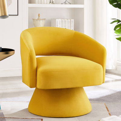 360 Degree Rotating Armchair, Yellow Velvet Upholstered Modern Chair For Bedroom, Comfy And Style Swivel In Yellow, Accent Armchair Bedroom Office, Comfortable