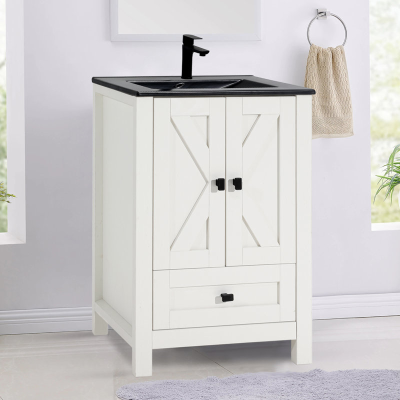 Meuble-lavabo simple 24 po avec comptoir en céramique 24 po, Noir, noir, noir, noir, Noir, noir, noir, noir