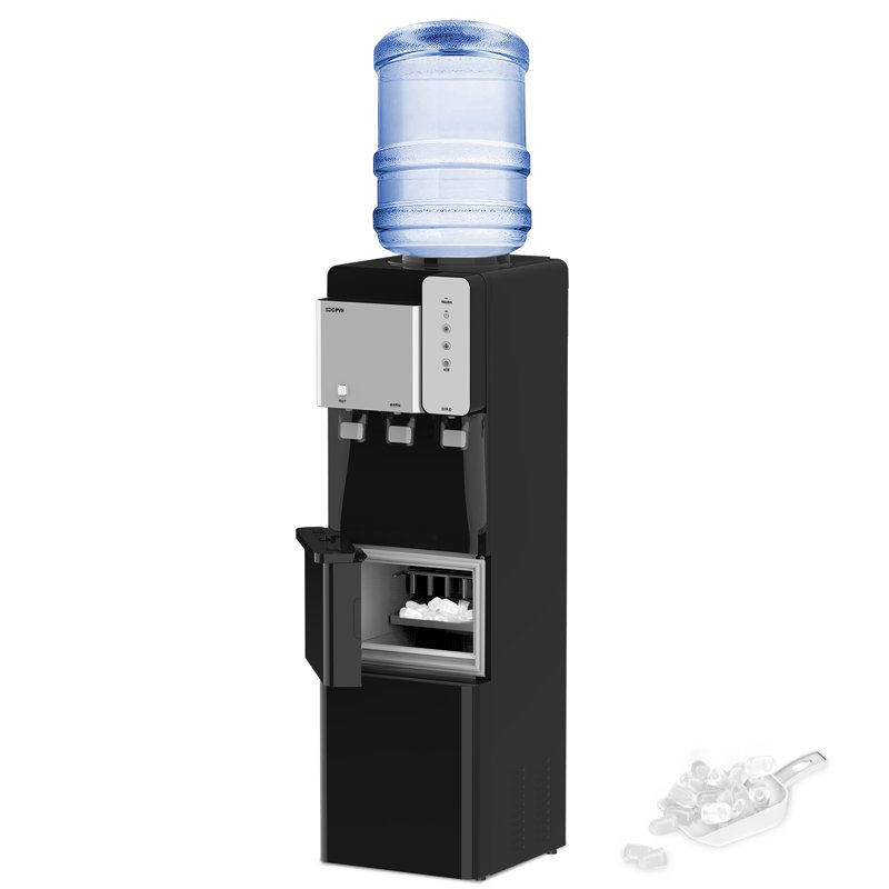 SOOPYK Hot and Cold Water Cooler Dispenser with Ice Maker 5 Gallon Bottle Top Load 27 lbs Per Day, Black