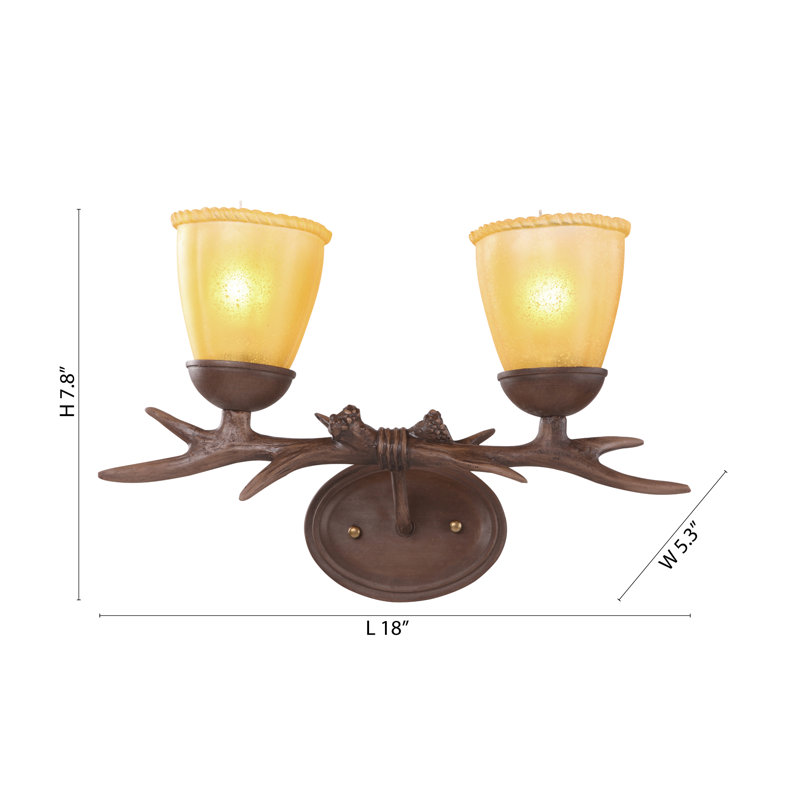 Applique murale 2 lumières en résine de polyester brun avec abat-jour en verre