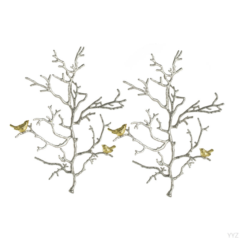Ensemble de 2 sculptures murales en métal avec accents d'oiseaux 17 x 5,5 x 22 po