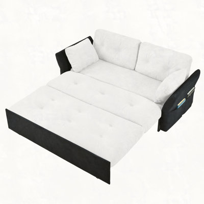 Convertible Pull Out Sofa Bed Queen Size, 3-in-1 Convertible Sleeper Couch with Thicked Cushions and Side Storage,Multi-Functional chenille Loveseat S by Hokku Designs