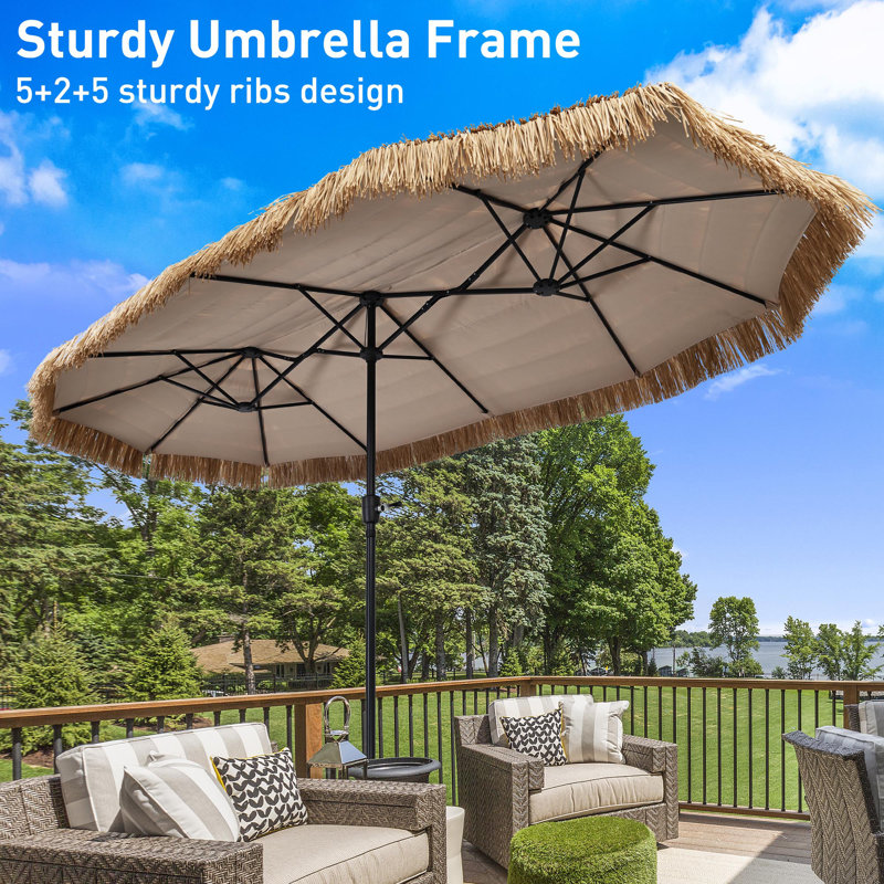 7 thatch patio umbrellas Funsite 7.5ft Tiki for Outside, UV Protect Umbrella with Tilt Design, Thatch Umbrella for Outdoor Tiki Bar, Tropical Palapa Tiki Hut Hawaiian Hula Beach Umbrella : Patio With a 7.5 ft coverage area 7.2 Feet Patio Thatched Tiki