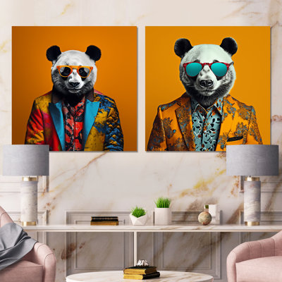 Fashion Panda In Suit I - Panda Canvas Prints Set Of 2