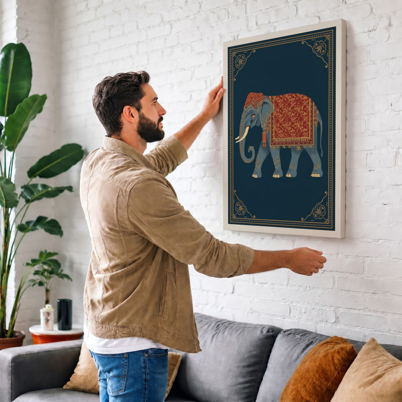 Ceremonial Elephant Eclectic - Wrapped Canvas, 36x24 - 91.4 x 61.0 cm, Ochre Border