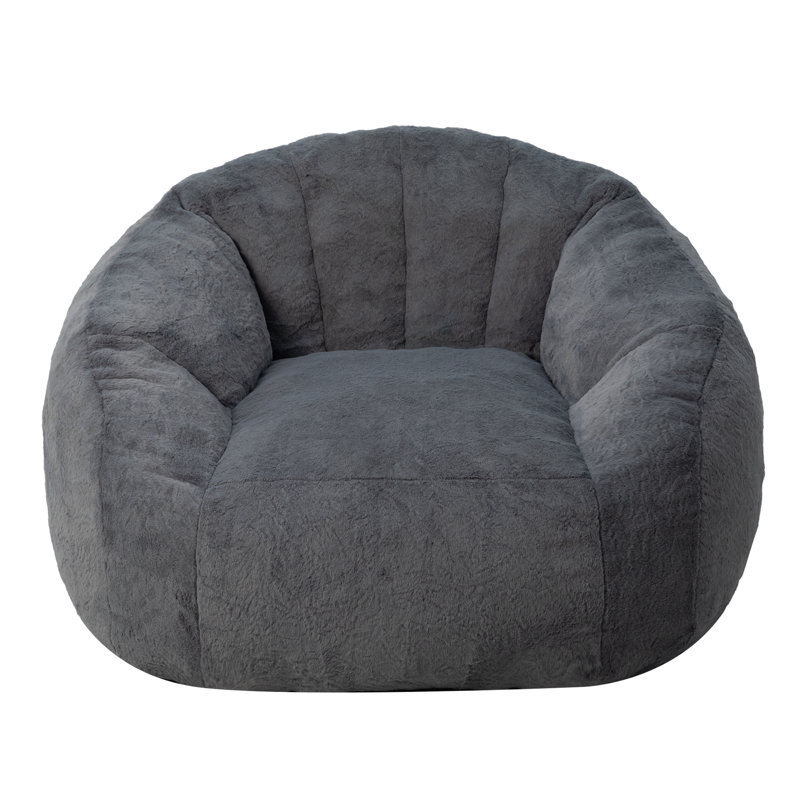 Compression Bean Bag Chair Suitable for Rental Rooms, Apartments, and living Rooms, Dark Gray, Dark Gray Faux Fur