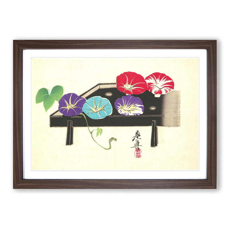 Morning Glories by Shibata Zeshin - Picture Frame Painting Print, Walnut Framed, 48cm H x 65cm W x 2cm D