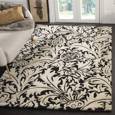 Candelo Soho Hand Tufted Wool/Cotton/Latex Floral Rug in Black/Beige