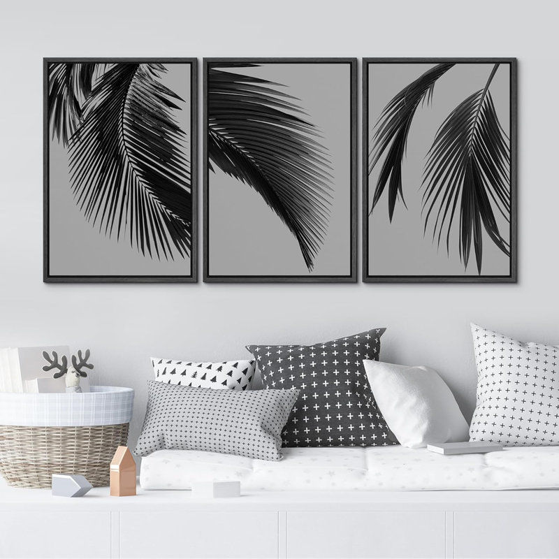Tropical Palm " IDEA4WALL Framed Canvas Print Wall Art Tropical Jungle Palm Leaf Botanical Prints Minimalist Modern Art Nature Wall Decor For Bedroom " 3 - Pieces