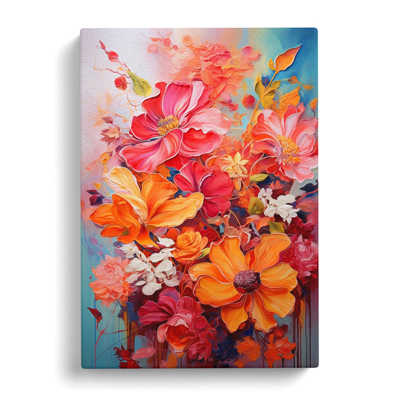 Floral Action Painting No.2 - Wrapped Canvas, 50cm H x 35cm W x 3cm D