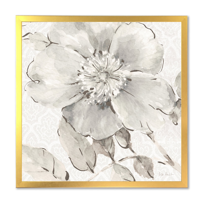 «Indigold Gray Peony II», reproduction d'art sur toile, H 30 po x l 30 po x P 1 po, Cadre doré