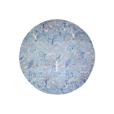 12'x12' Glaucous Blue Hand Knotted Afghan Peshawar Wool Round Rug B3A8BF9BBE3E4DD583CACEFF3410F690