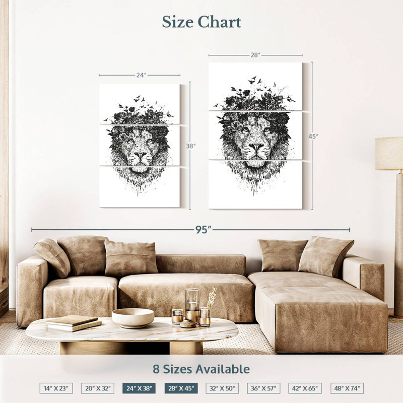 Brampt Floral Lion BW, 38" H x 24" W