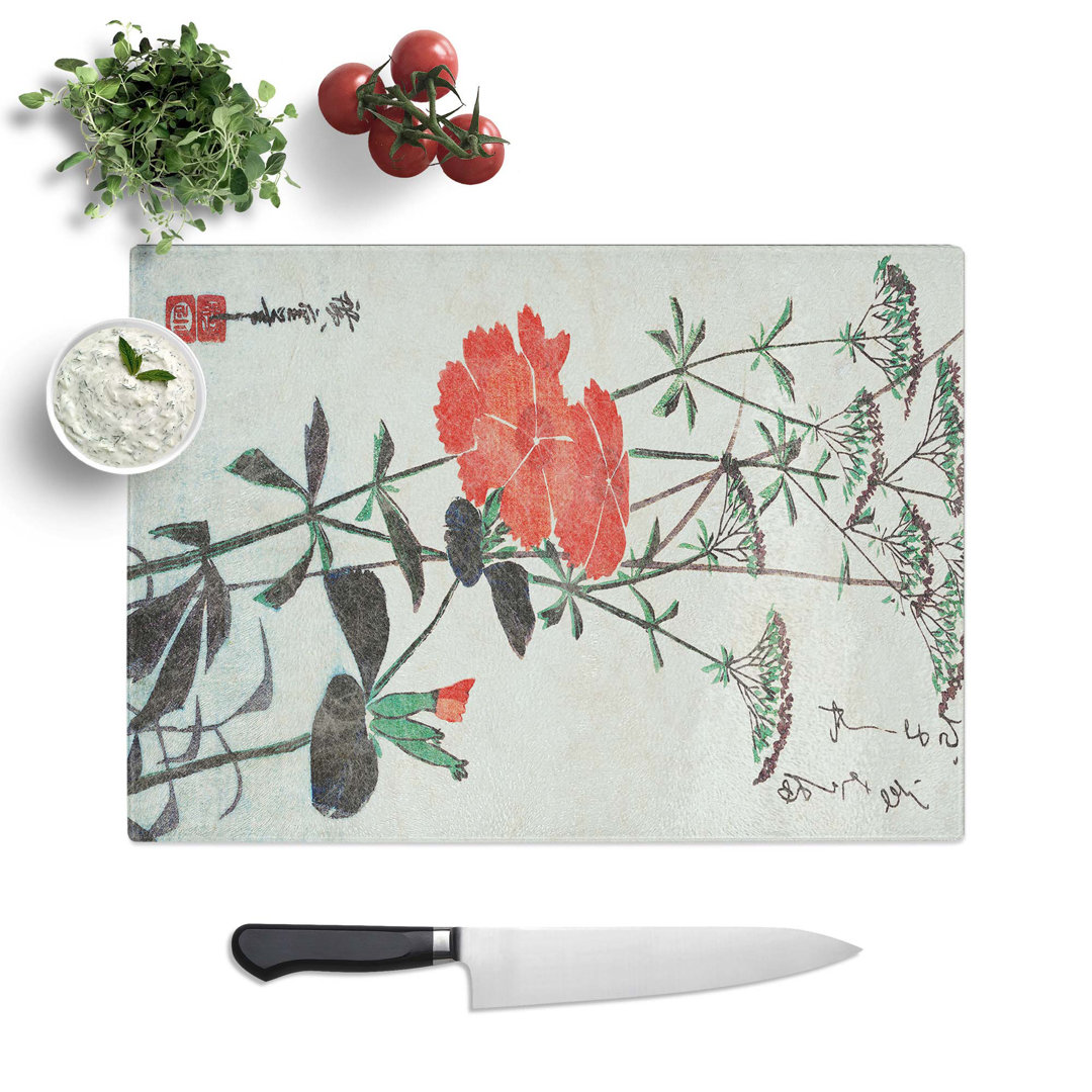 Tempered Glass Flowers by Utagawa Hiroshige Chopping Board