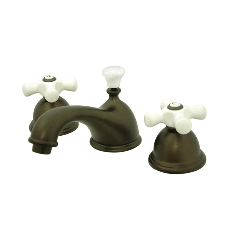 Kingston Brass Restoration Two-Handle 3-Hole Deck Mount Widespread Bathroom Faucet with Brass Pop-Up Drain, Oil Rubbed Bronze