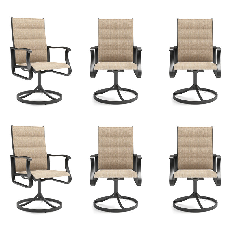 Chaise berçante rembourrée pivotante à 360 ° PVC-coated polyester - Design à dossier bas pour patio et jardin, 6, Brun