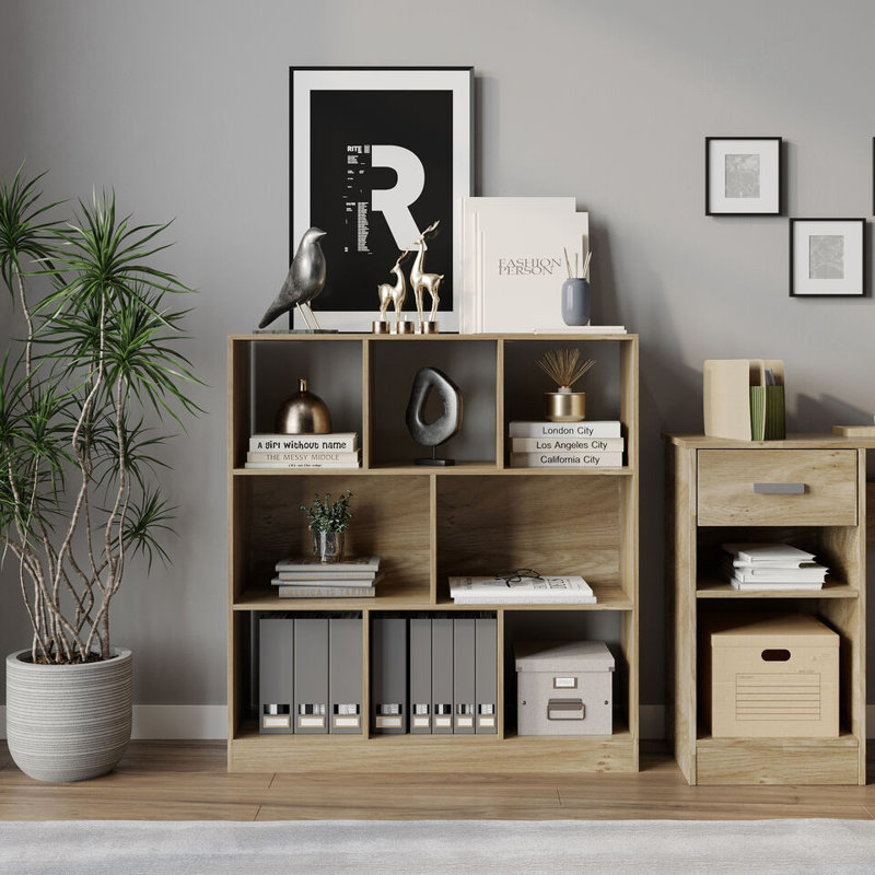 Sriyah 95cm H x 89cm W Solid Wood Bookcase, Oak