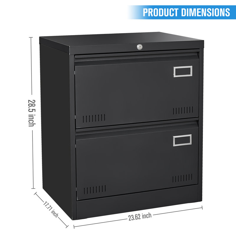 28.5''H  Metal Vertical File Storage Cabinet For Office And Home With Lock And 2 Drawers, Black