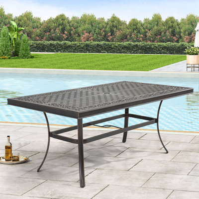 Elrama Rectangular Metal Outdoor Dining Table With Umbrella Hole , 67.9'' in. W 37.9'' in. D