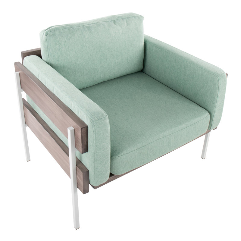 Upholstered Armchair, Light Green Polyester, White/Grey