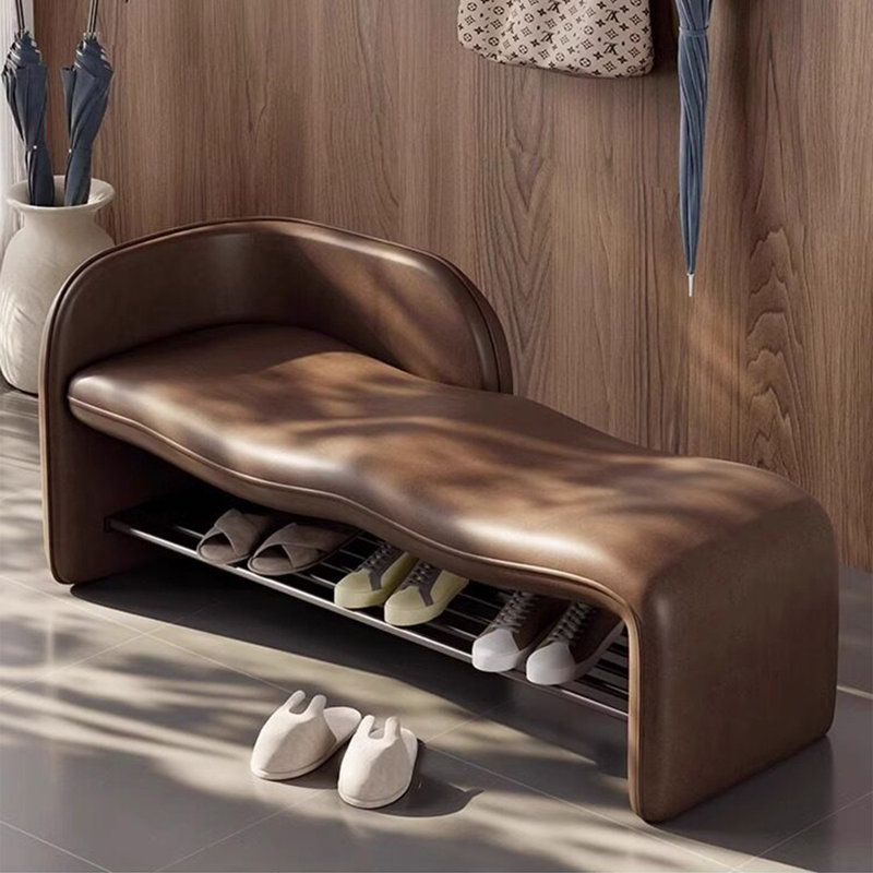 Banc d'entrée 39,37 "en microfibre minimaliste moderne en cuir brun pour usage domestique, 23.62" H x 39.37" W x 14.96" D